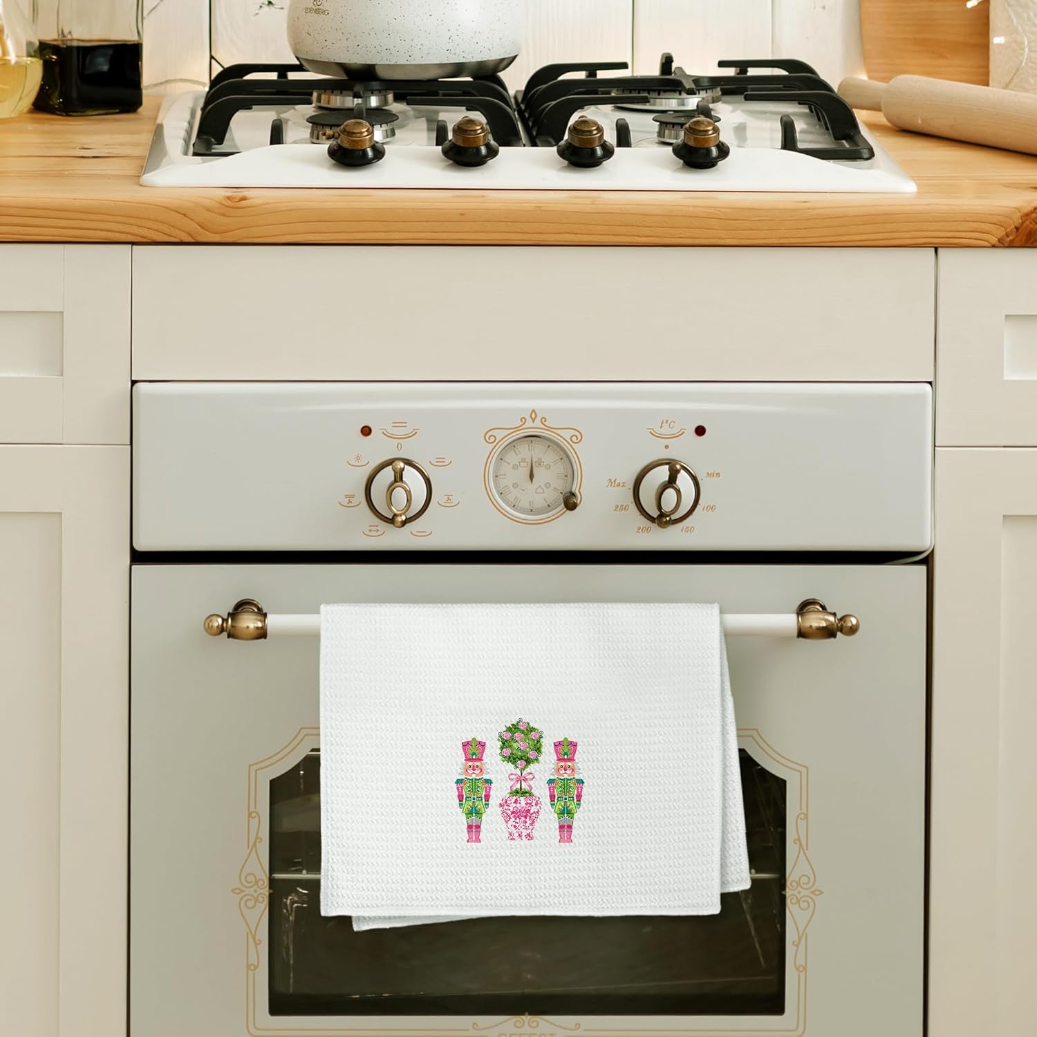 Pink Christmas Tree Nutcracker Kitchen Towels, Pink Chinoiserie Christmas Decorative Hand Tea Towels for Bathroom, Grandmillennial Xmas Dish Towel Dishcloth, 16x24 Inch - Image 3