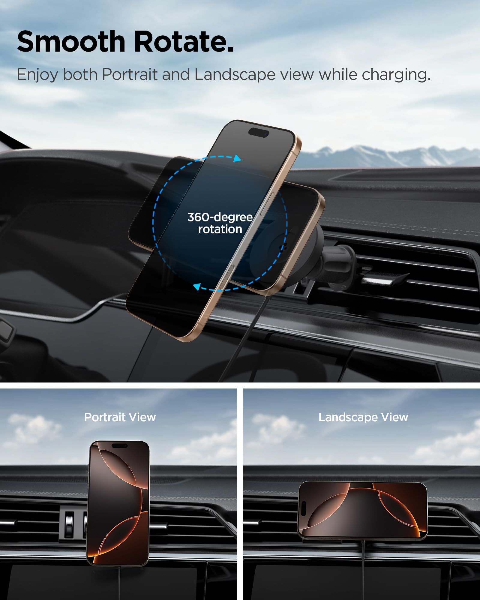 Spigen OneTap Pro 4 Qi2 15W MagSafe Autohalterung mit Ladefunktion【Qi2 Zertifiziert & Lüftungshaken】 Ladegerät, Schellladen, Auto Handyhalterung für iPhone 17/16/15/14/13/12 Pro Max Air Plus Mini
