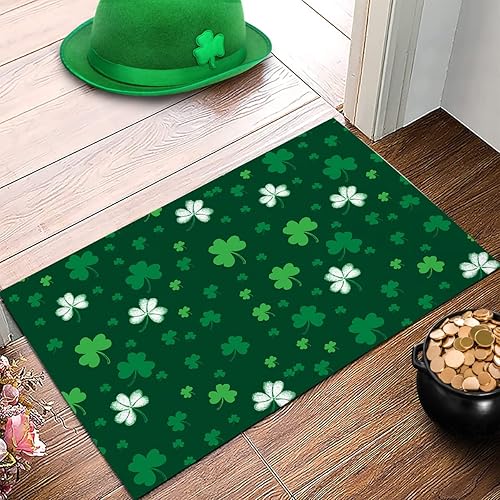 Miniatura 5 de Tapete de trébol del día de San Patricio, tapete de baño antideslizante con trébol verde, tapete absorbente, tapete de microfibra lavable de hojas