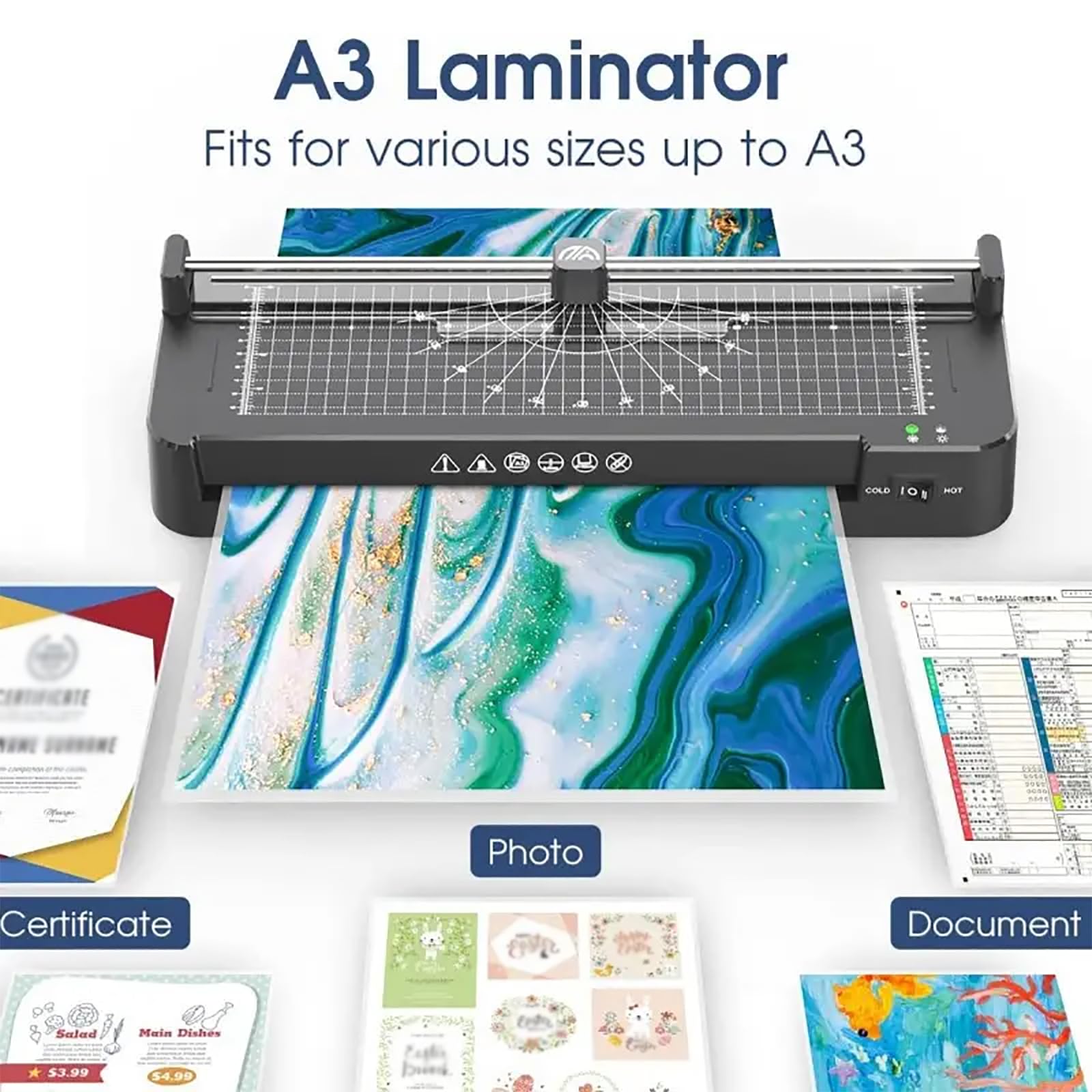 Maszyna Do Laminowania Termicznego Ze Wskaźnikiem Świetlnym, Komercyjny Laminator Do Laminowania A3 Z Przycinarką Do Papieru, Szybkim Nagrzewaniem I Inteligentnym Usuwaniem Folii, Do Biura, Domu