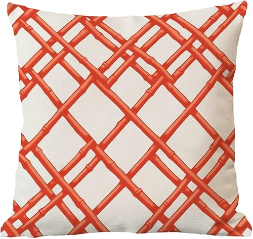 Miniatura 6 de Funda de almohada geométrica de bambú naranja Coral Chinoiserie Euro Funda de almohada funda de almohada abstracta 18x18 pulgadas Funda de almohada
