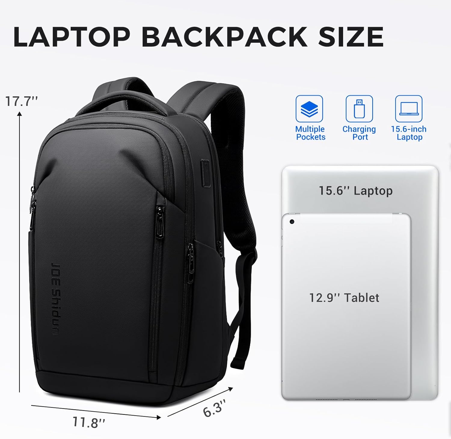 15.6 Inch Work Laptop Backpack for Men, Water Resistant Commuter Backpack with USB Charging Port, Black