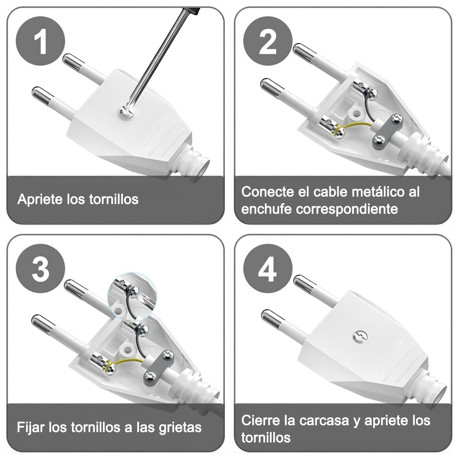 2 Piezas Enchufe Europeo Plano, Enchufes Euro de Alimentación 250V 2.5A, Clavija Enchufe Electricas Macho de Decoración del Hogar de Schuko Instala o Reemplaza, Blanco