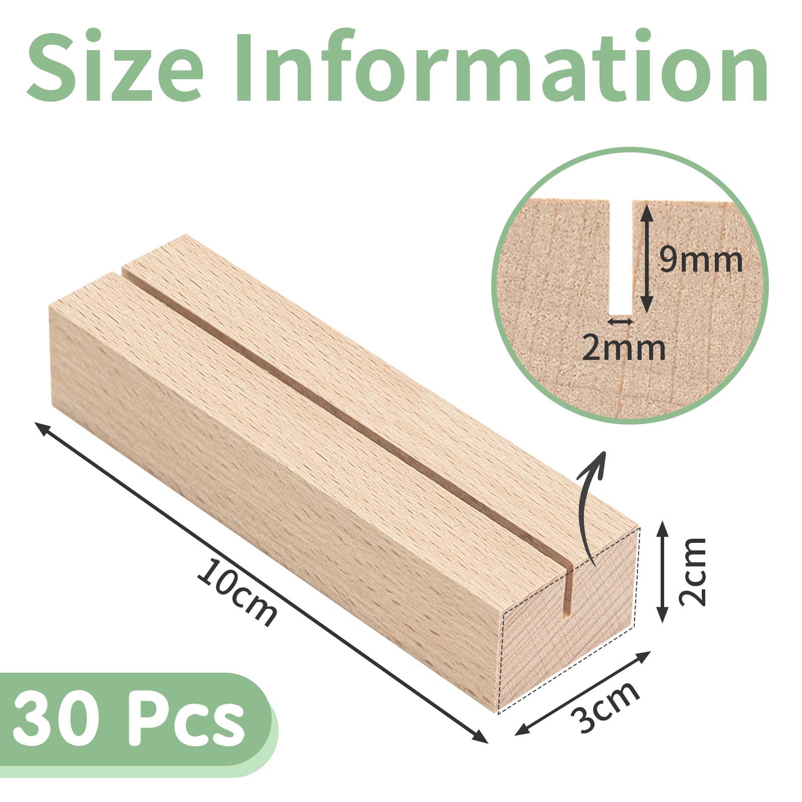 Houten Kaarthouderset 30-delig – Beukenhout Met Dubbelzijdig Kleefband – Voor Bruiloften, Menukaarten & Naamplaatjes – 10,5x3x1,5 Cm