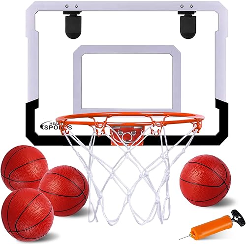 Indoor Mini Basketball Hoop for Door - Over The Door Basketball Hoop Indoor for Kid Small Basketball Hoop with 4 Balls, Foldable Basketball Hoop for Wall & Room Basketball Toy Gift for Boy Kids Teens