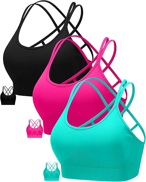 RUNNING GIRL Sports Bras for Women Pack Criss Cross Back Sexy Strappy Sports Bra Seamless Padded Yoga Bra with Removable Cups