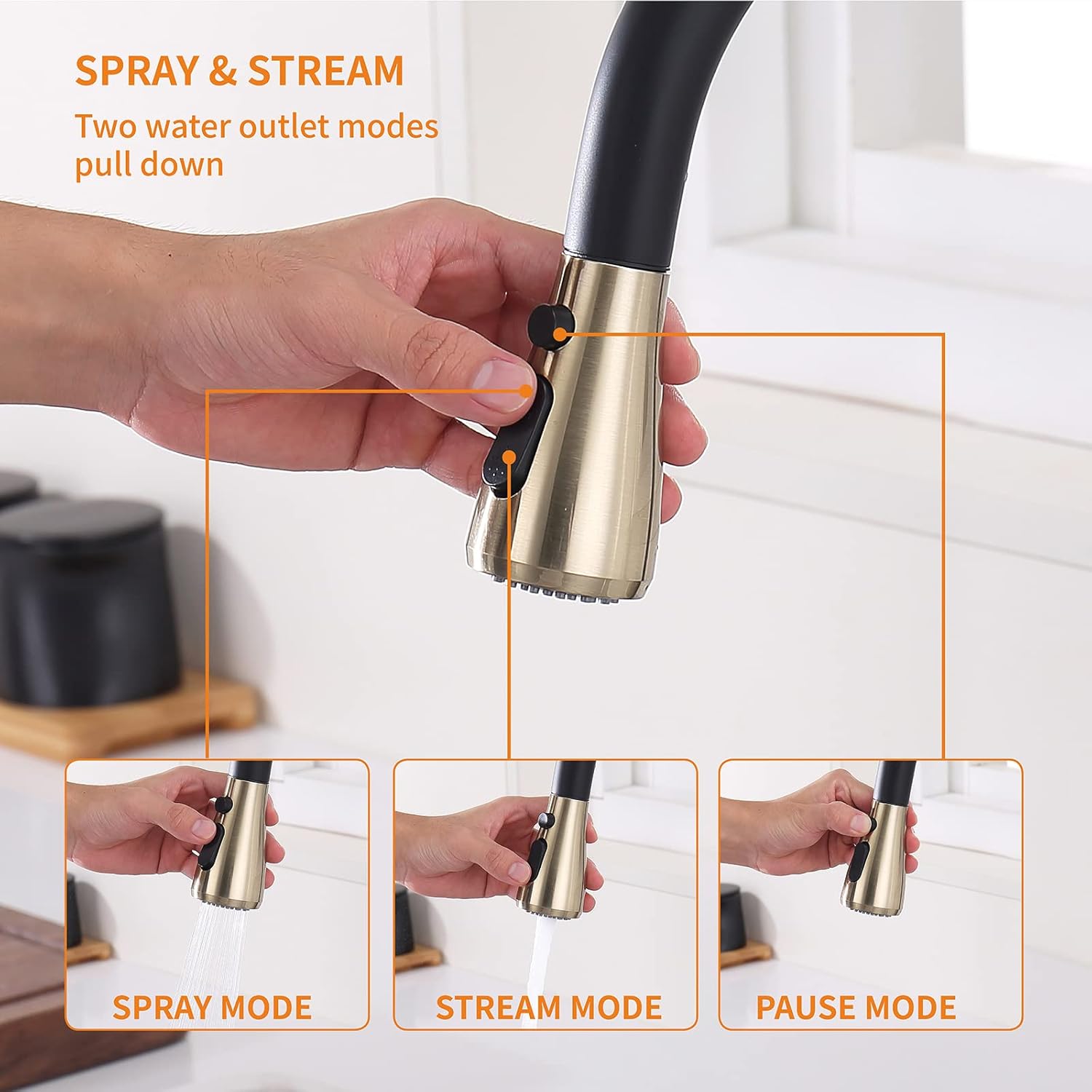 Touchless Kitchen Faucet with Pull Down Sprayer, Motion Sensor Kitchen Faucet with Kitchen Soap Dispenser, Single Handle Pull Out Faucet for Kitchen Sink,Black and Polished Chrome
