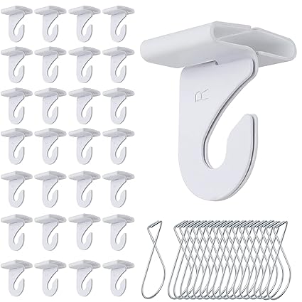 50 Pcs Drop Ceiling Hooks for Hanging, 25 Pairs White Heavy Duty Ceiling Hooks & 25 Pcs Drop Ceiling Clips Suspended T-Bar Clips Drop Ceiling Hanger Kit for Home Classroom Grid Office & Decorations