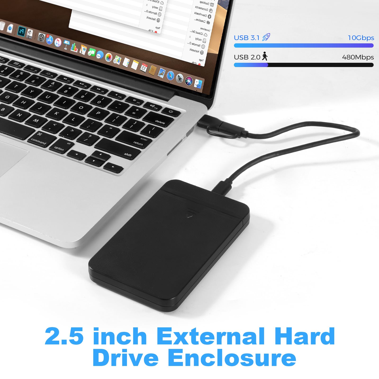 Case SSD/HDD Hard Disk 2.5 Pollici 10Gbps USB 3.1 Gen 1 Case Hard Disk 2.5 per 7mm e 9,5 mm, SATA I II III, HDD, SSD, Supporto UASP,Nessuno Strumento Case Disco