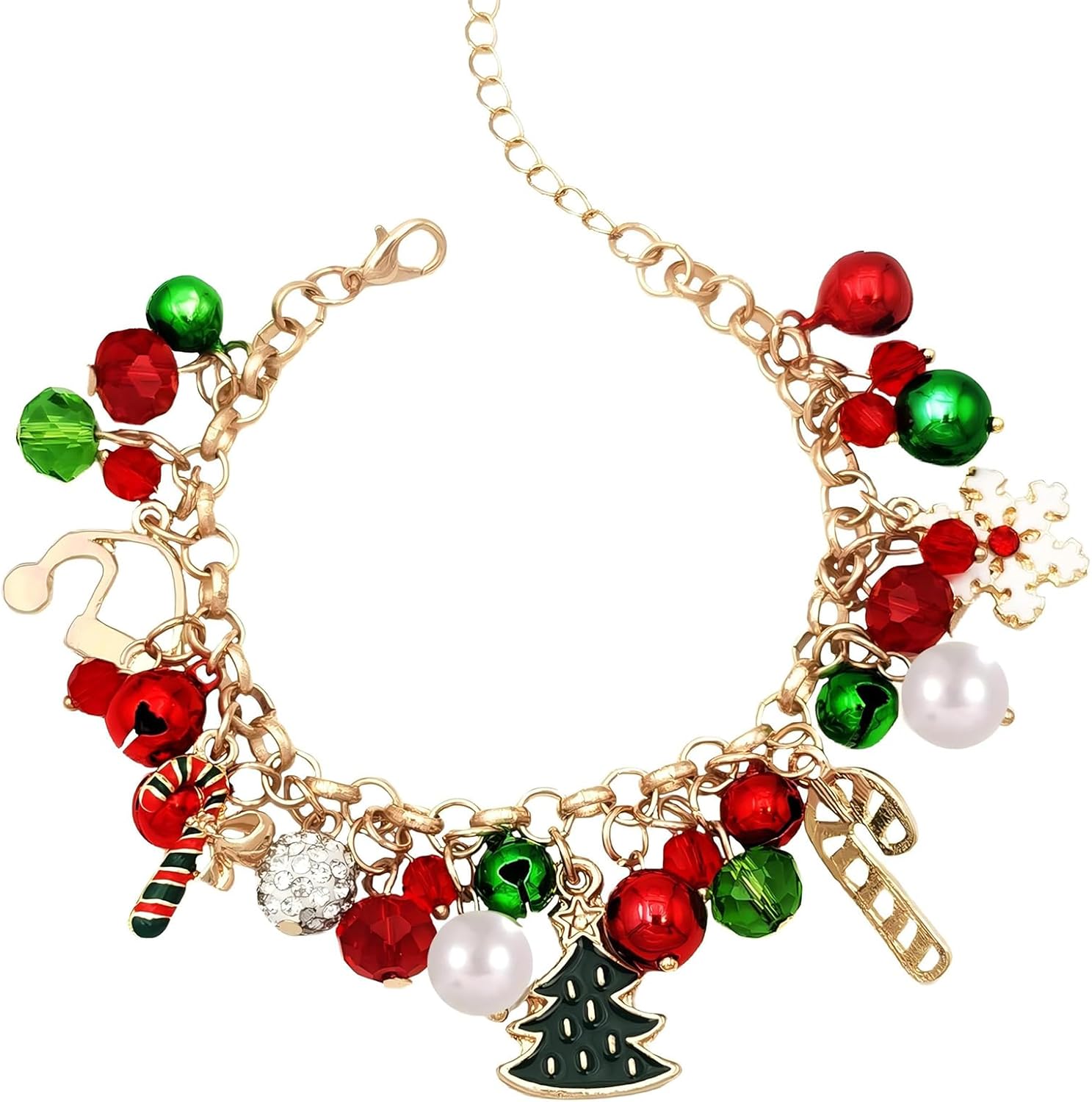 Christmas Bracelet for Women Colorful Christmas Jingle Bell Bracelet with Xmas Tree Snowflake Candy Cane Pendant Exquisite Charm Bracelet Xmas Jewelry Holiday Gift for Women