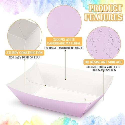 Miniatura 3 de Lallisa 120 unidades de papel para botes de comida desechables coloridos bandejas de comida para perros calientes, bandejas de cartón resistente a