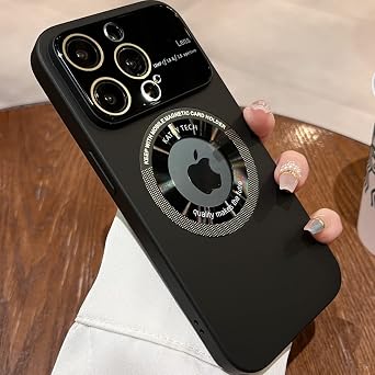 Magnetic For IPhone 13 Pro Max Case Logo View, Window Glass Lens Camera Protector ,Compatible with Magsafe, Women Men Hard Shockproof for IPhone 13Pro Max Slim Matte Cases Cover 6.7 inch black