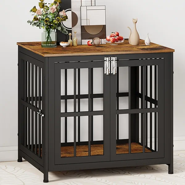 Dog Crate Furniture, Various Size Optional,Heave Duty Indestructible Cage for High Anxiety Dogs with Wooden Table for Indoor Decorative, Escape-Proof Locks & Double Door for Medium Large XL XXL Dogs