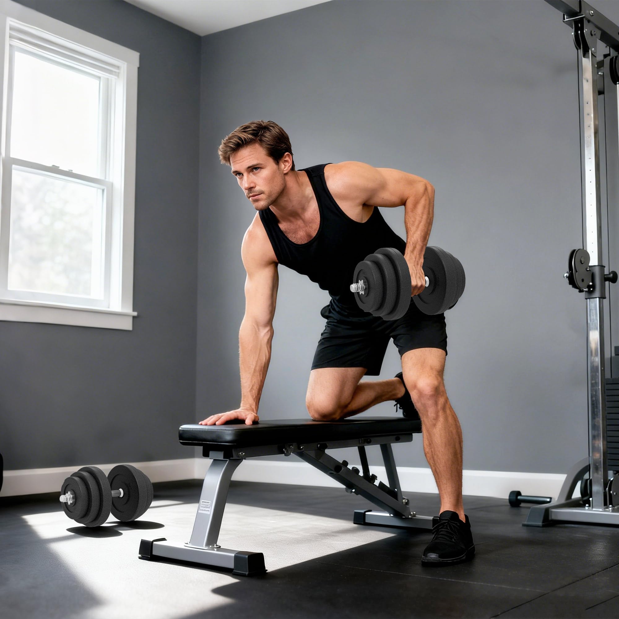 HOMCOM Set di 2 Manubri Regolabili 40 kg Totali, Set di Pesi Palestra per Braccia con Impugnatura Antiscivolo, Pesi Manubri, per Allenamento Fitness Casa e Palestra, Nero