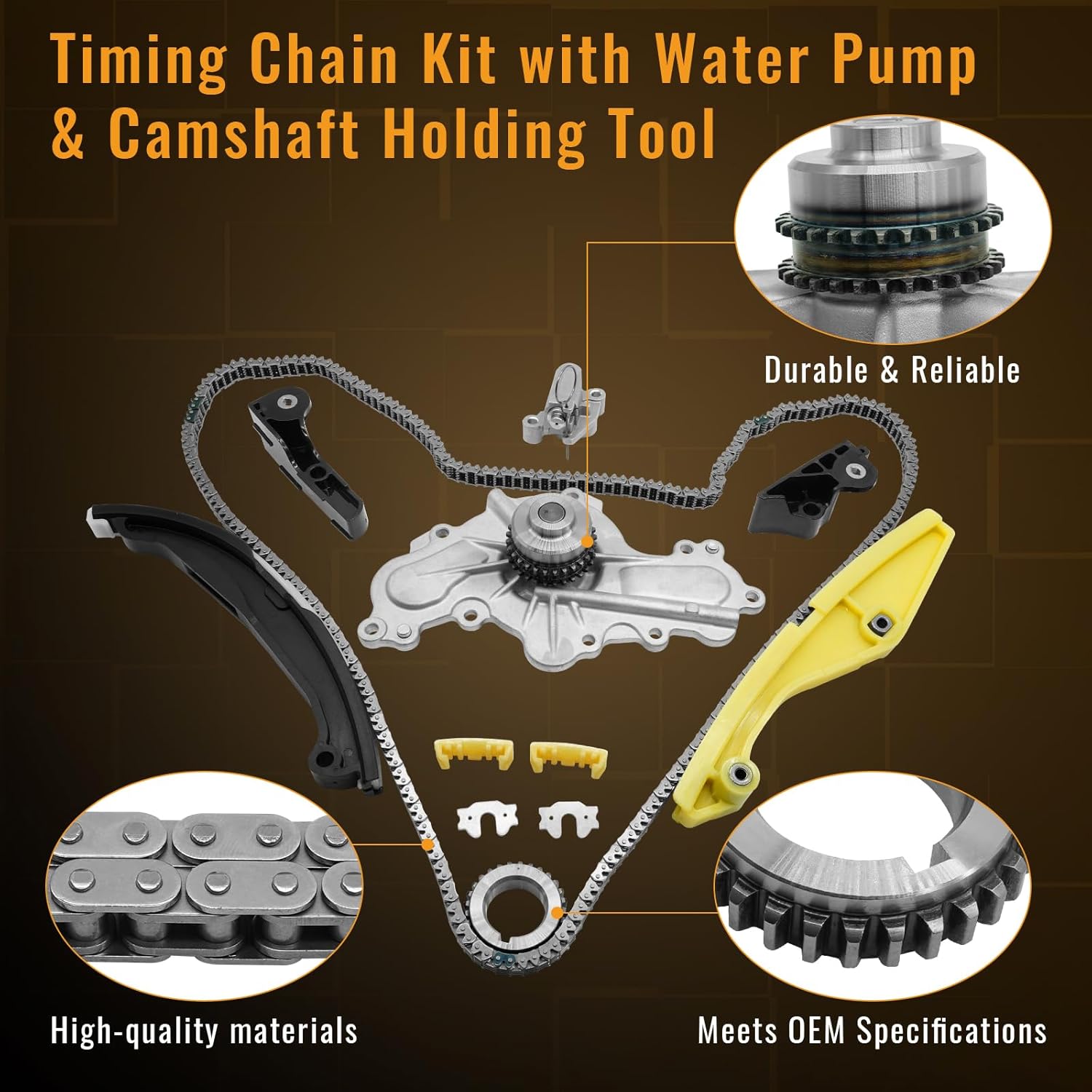 Timing Chain Kit with Water Pump + Camshaft Holding Tool with Timing Alignment Holder Tool Kit for 2011-2019 Ford Explorer/Edge/Taurus/Flex 3.5L 3.7L V6 303-1248 BL3Z-6268-A Timing Chain Set