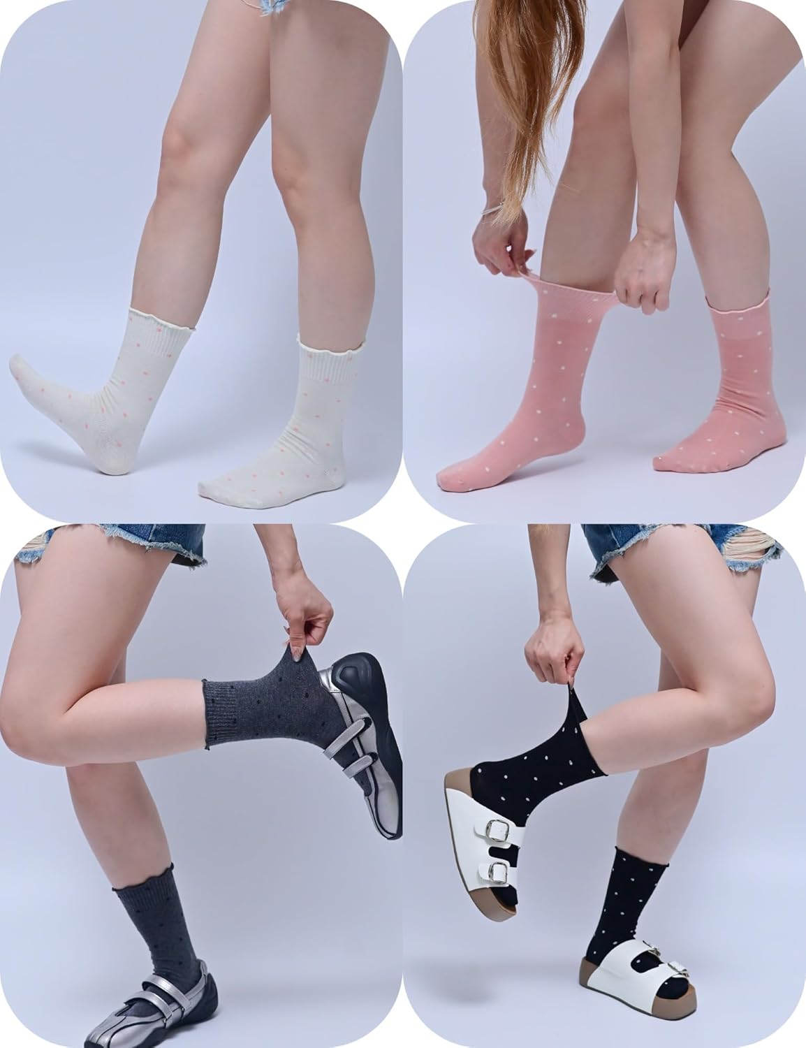 Ruffle Socks for Women Polka Dot Cute Crew Socks,Soft Thin Cotton-Casual Athletics,6 Pairs(Size 5-9) - Image 6