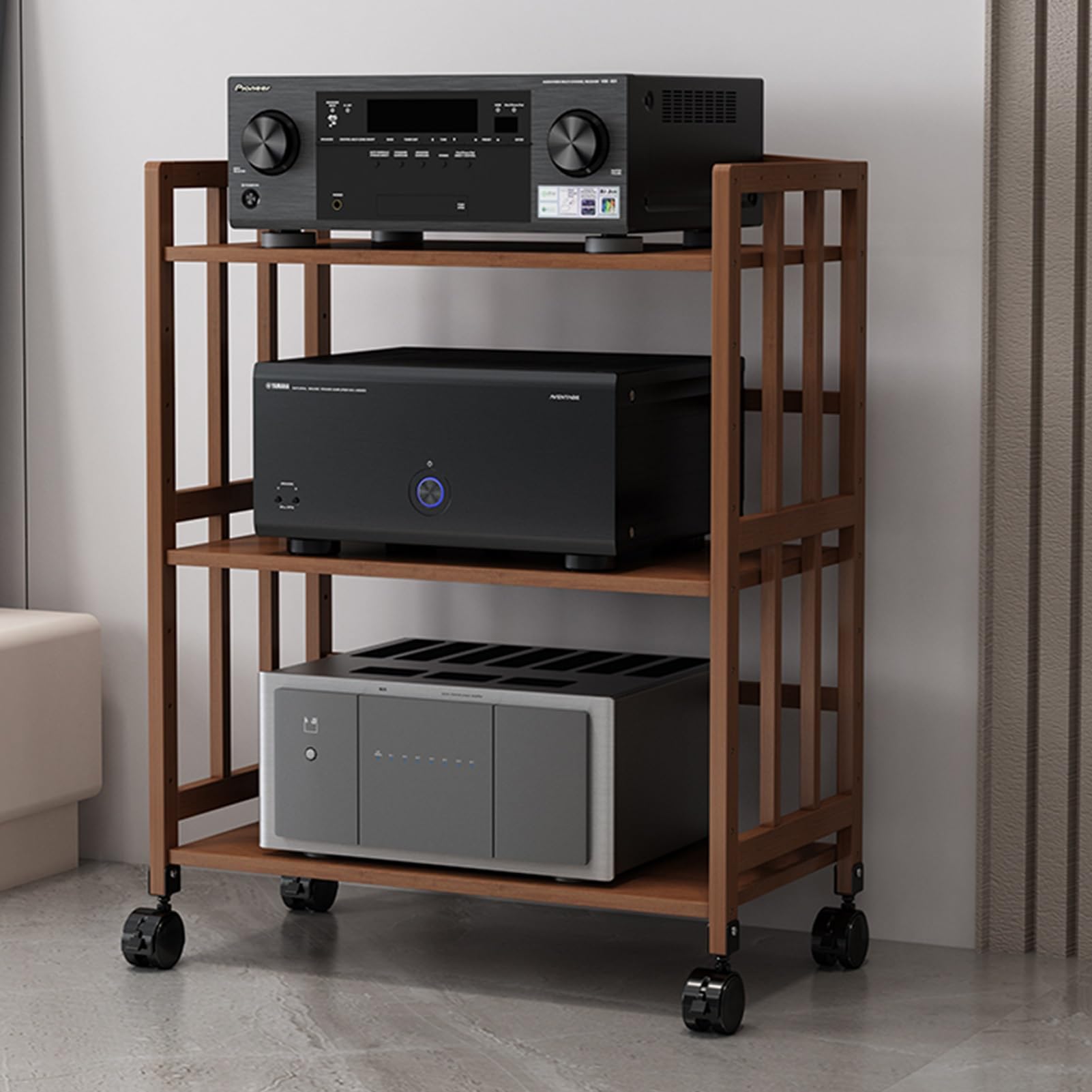Gabinete de audio Hi-Fi con estante de audio abierto y mueble de madera maciza de varias capas