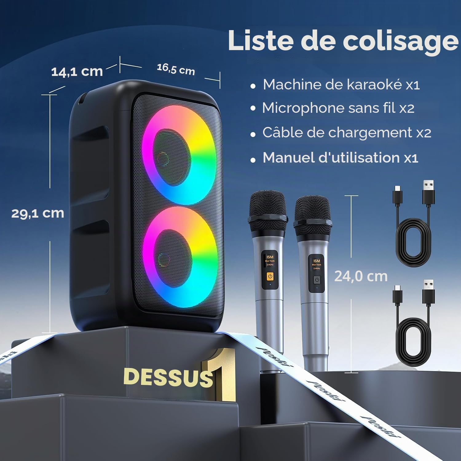 Karaoké Adulte (2026 Nouvelle Génération) | Enceinte Karaoke avec 2 Micro sans Fil | Compatible avec TV/Smartphone/iPad/TWS/AUX/USB/FM | pour Les fête, Les Anniversaire, Les Voyage (Noir)