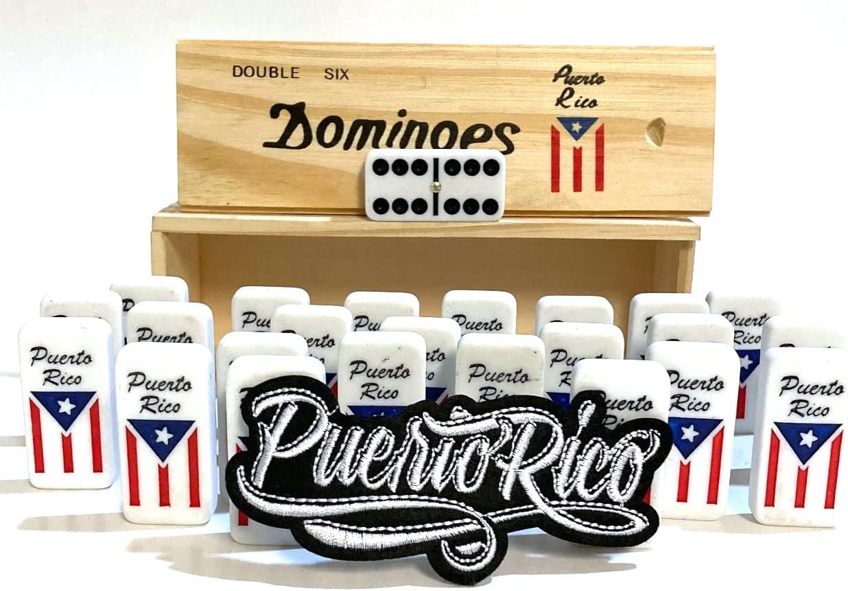 Puerto Rico Dominoes Tiles & Puerto Rico Flag Domino Quality Adult Size Dominos Set Boricua Patches