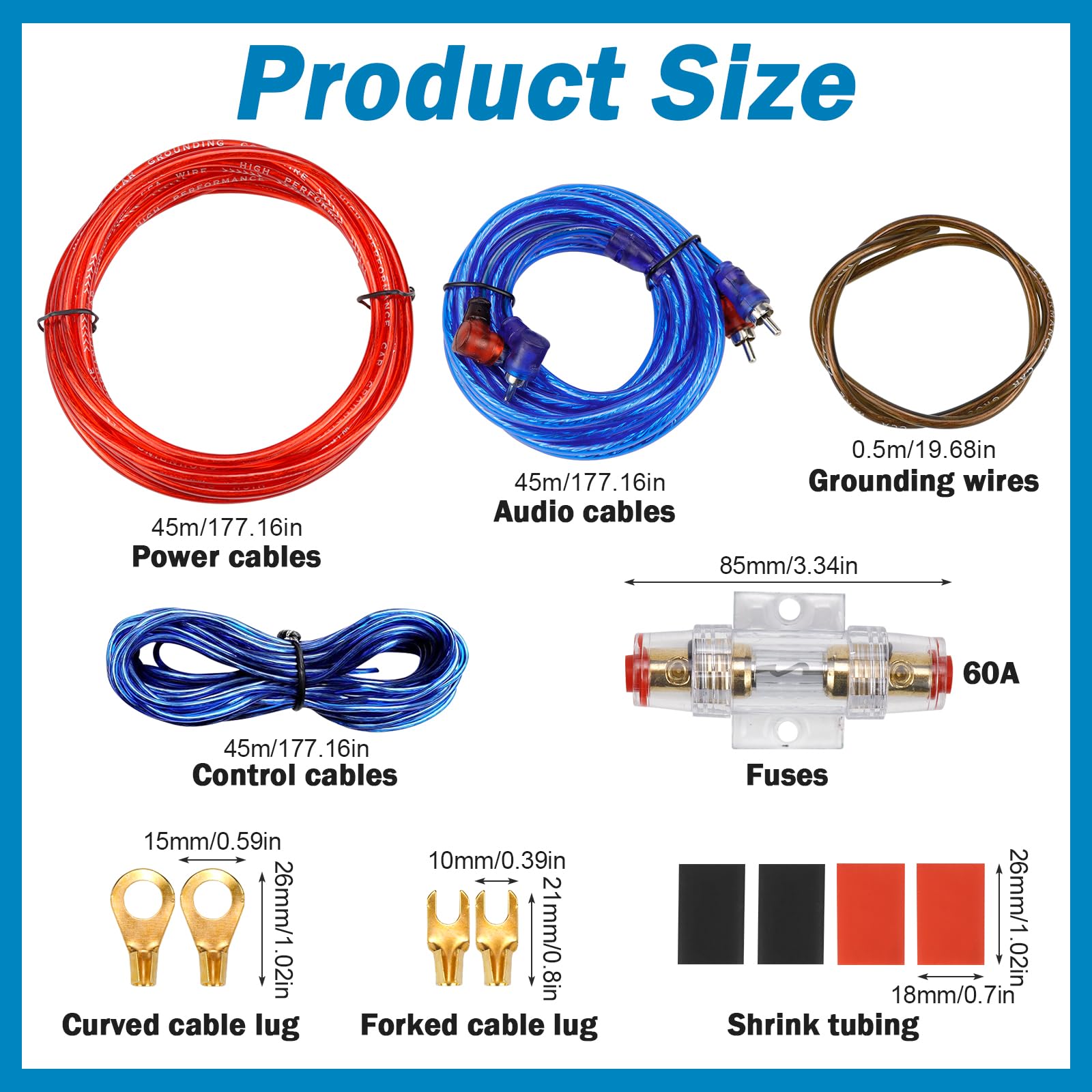 Kit Cablaggio Amplificatore Auto 10GA Kit Cavi Amplificatore per Auto Cavi per Amplificatore Subwoofer Audio AMP RCA con Fusibile per Auto Camion Moto
