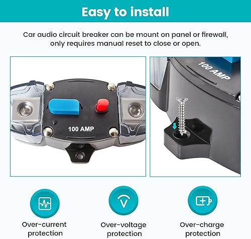 Miniatura 7 de NuIth Disyuntor de 100 amperios, reinicio manual, motor de arrastre de calibre 10-8, inversor de fusibles en línea estéreo de audio para automóvil,