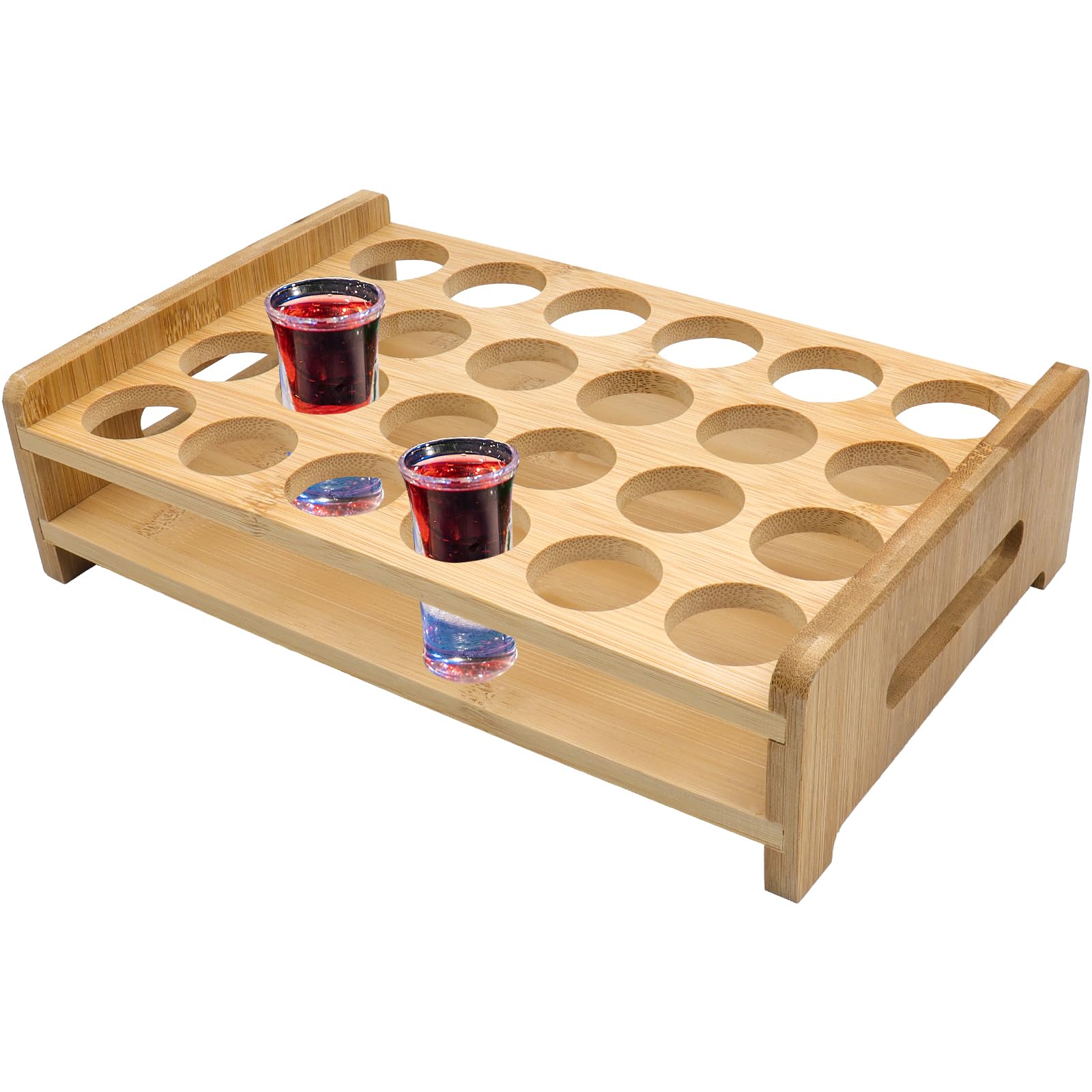LHNNDM Shot Glasses tray of 24 shot holes,Tray Holder Straight with sturdy base,For Whiskey Brandy Vodka Rum Drinking Party Bar club Home (Only Tray, Glasses Not Included)