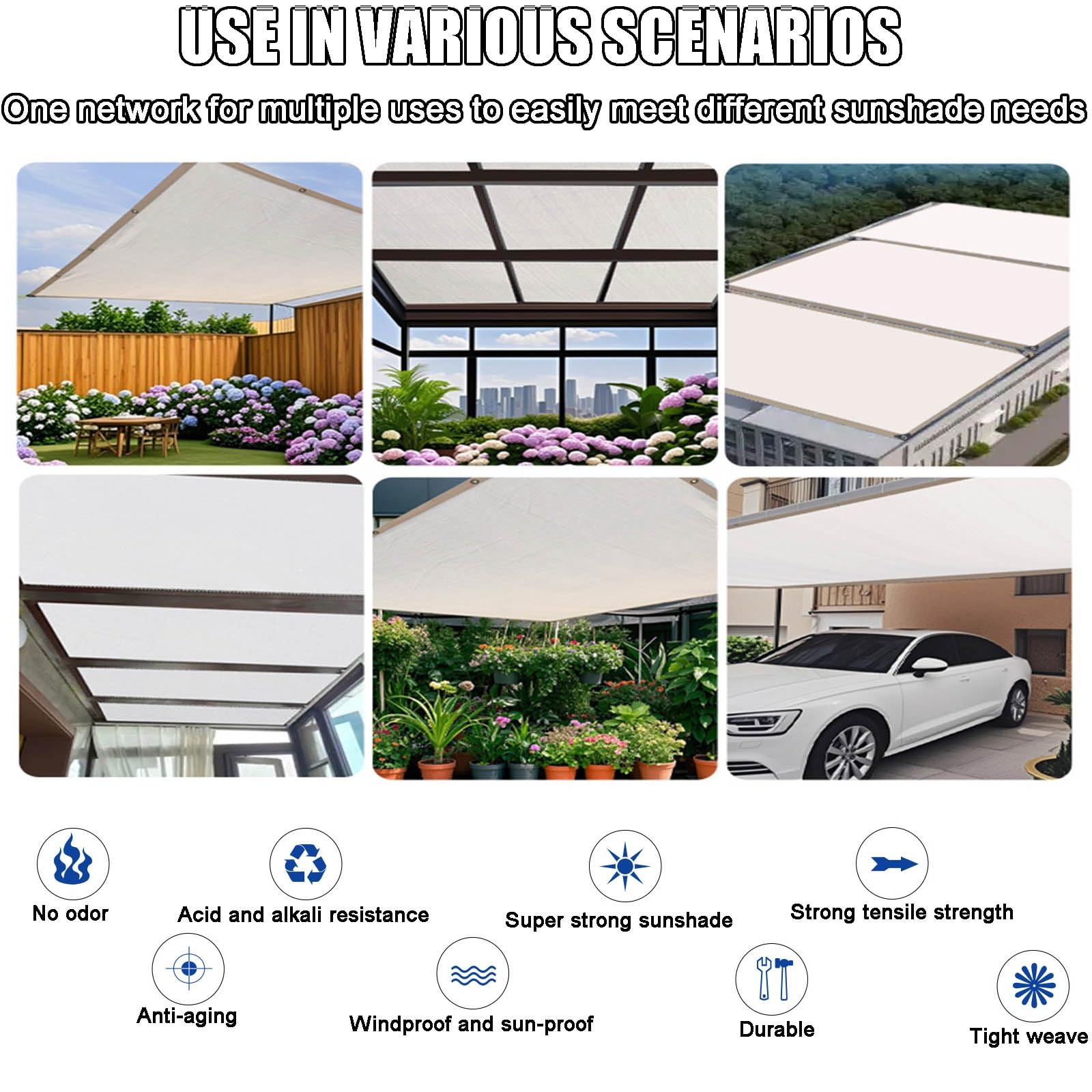 Du White e50% UV BlockTarp Oddychająca siatka z przelotkami, idealna do roślin domowych od 1 x 1 m do 14,9 m