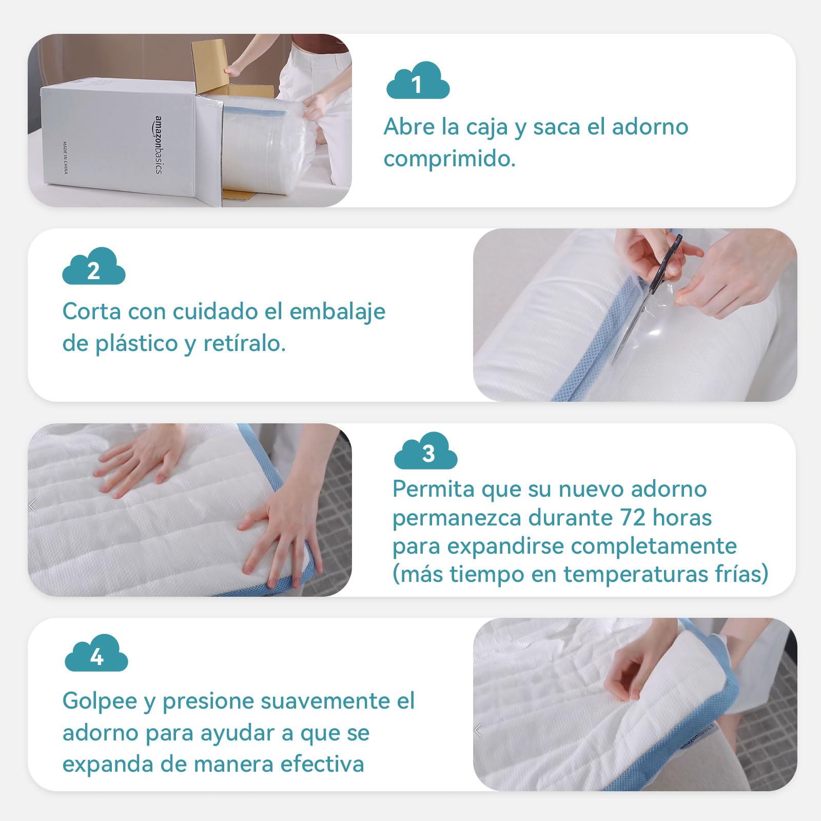 Amazon Basics Colchón de Espuma viscoelástica Topper con memoria con Funda removible y lavable, 135 x 190 cm, 5 cm, Blanco