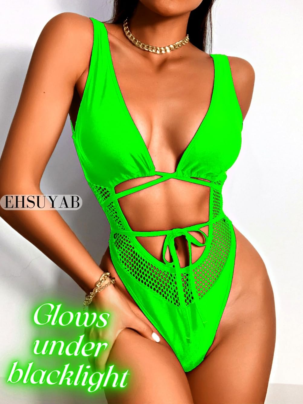 Sexy One Piece Swimsuits, High Cut Backless, Plunge Rave Outfits - Image 3