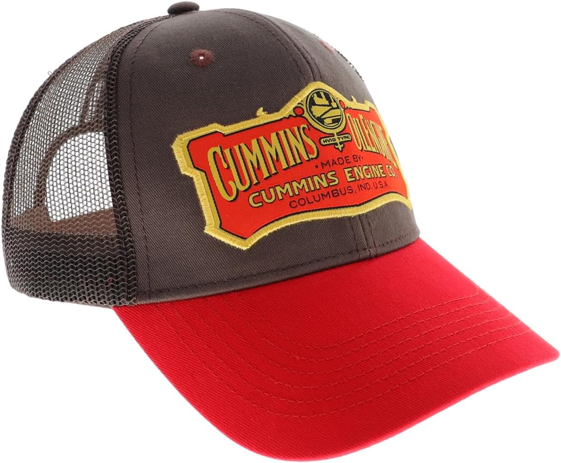 Cummins Hat Vintage Baseball Cap 1919 Logo Snapback Trucker Hats for Men Wome,Mesh Snapback Cap, Brown & Red - Image 2