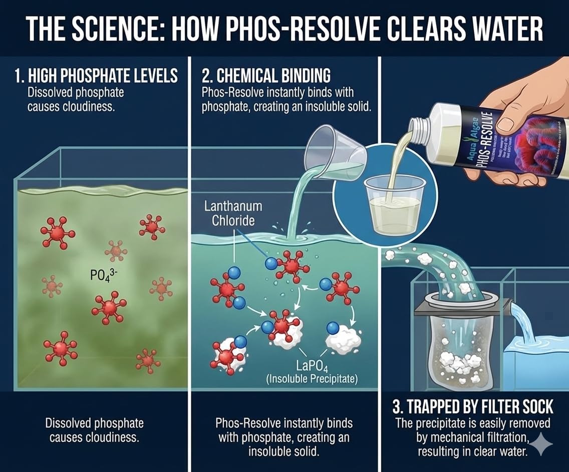 Phos-Resolve Professional Strength Phosphate Remover for Reef Tanks & Aquariums - High Concentration 15% Lanthanum Chloride Solution - Rapidly Lowers PO4 & Clarifies Water - Made in USA (16 oz)
