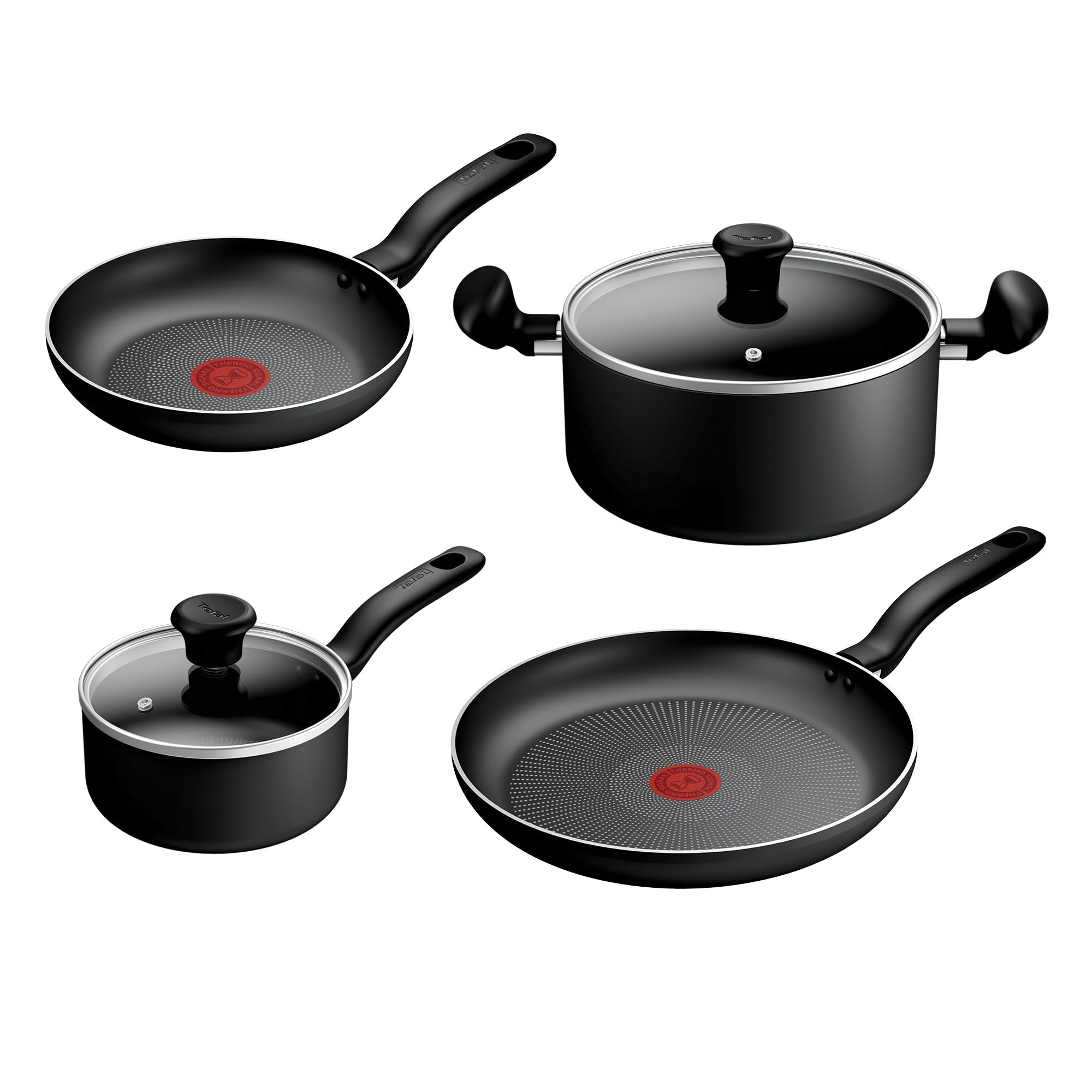 Tefal Titanium Essential 4pc Set: Saucepan 16 cm with lid, Stewpot 24 cm with lid, Frying Pans 20/28 cm, High-Performance Non-Stick Coating, excluding Induction, B941S444 Set 4 pcs