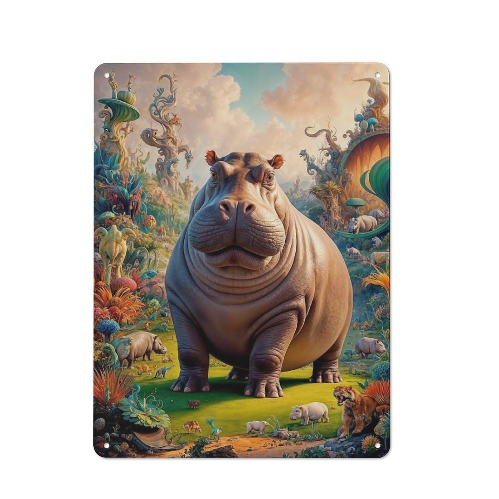Junmoney Fantastical Hippopotamus Metal Wall Sign 40X30cm Featuring For Bar Or Restaurant, For Bar Decor Enthusiasts