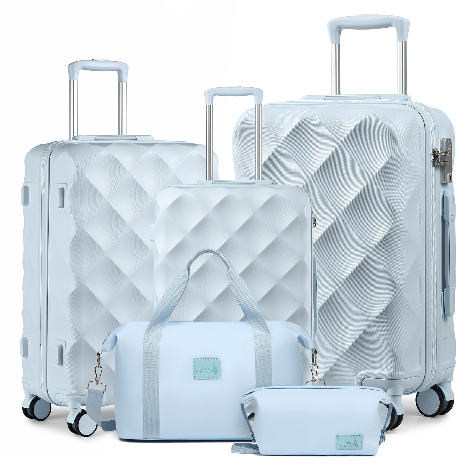 Sea choice Set de Valises Rigide de Voyage de ABS 5 pcs Ensemble de Valises avec Trousse de Toilette Sac de Voyage Lot de 3 Bagages (55/65/76) avec 8 Roues Serrure TSA