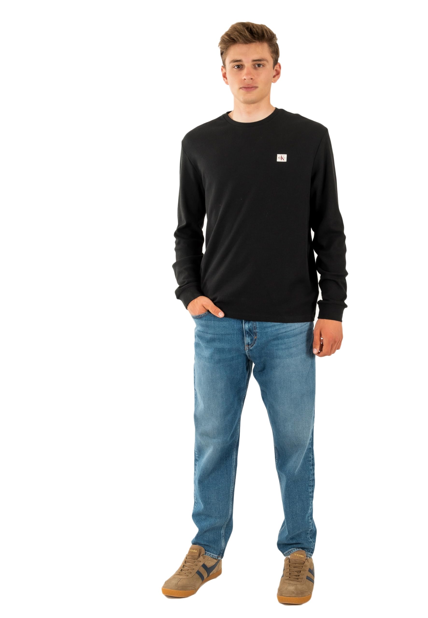 Calvin Klein Ls Waffle Badge Crewnk Tee Lv040em217 T-Shirts Homme (Lot de 1)