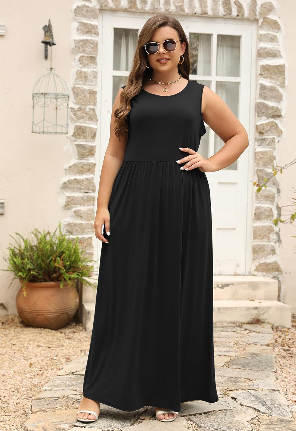 Nemidor Plus Size Maxi Dress for Curvy Women Summer Loose Casual Sleeveless with Pocket Long Dresses 14-26 - Image 4