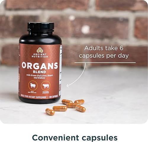 Miniatura 7 de Ancient Nutrition Suplementos de órganos, cápsulas de complejo de órganos alimentados con pasto y salvajes, hígado, corazón, riñón apoya la salud de