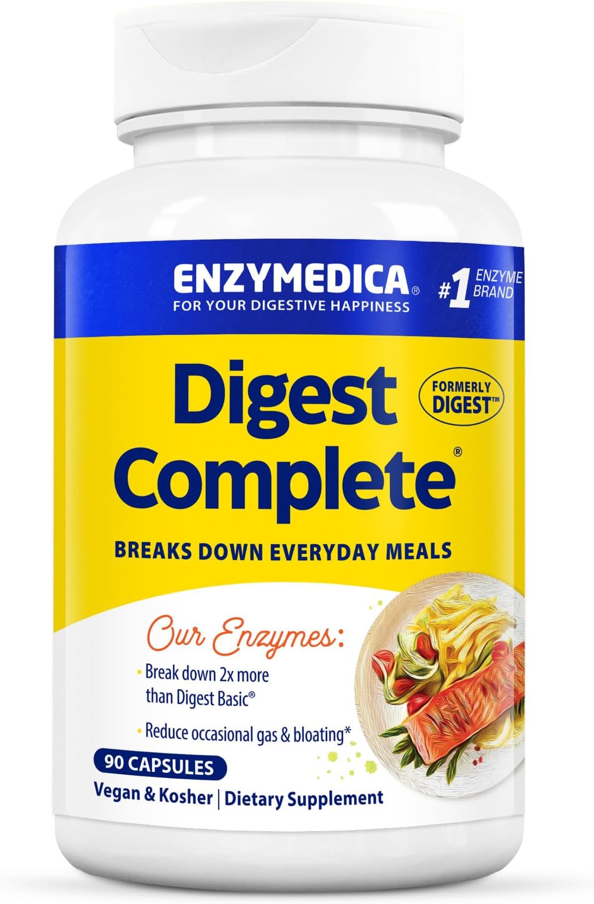 Enzymedica Digest, Full-Range, Everyday Digestive Enzymes, Offers Fast-Acting Gas & Bloating Relief, 90 Count