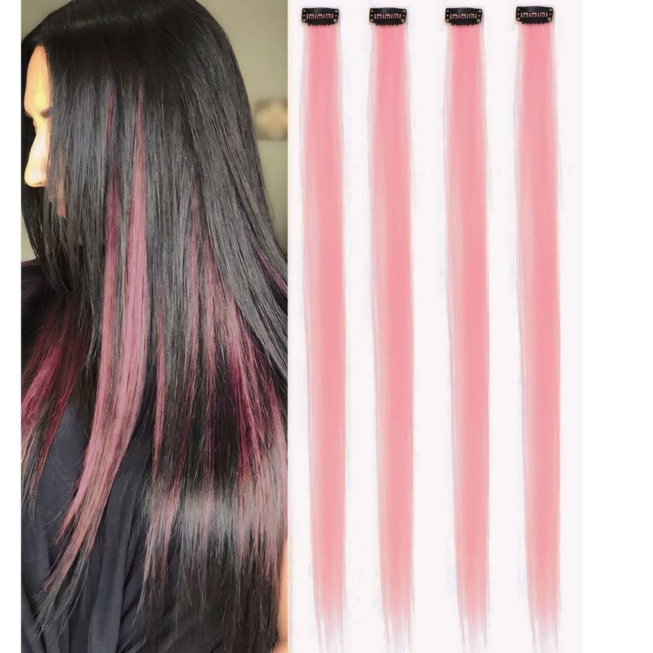 Sidhav (Set Of 4) Streak Hair Colored Extension Highlighter Natural Human Hair Women's Extensions | For Everyday Use For Women And Girls - Baby Pink 19 inc-image-18