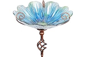 MUMTOP Outdoor Blue Glass Birdbath Birdfeeder with 31 Inch Height Metal Stake