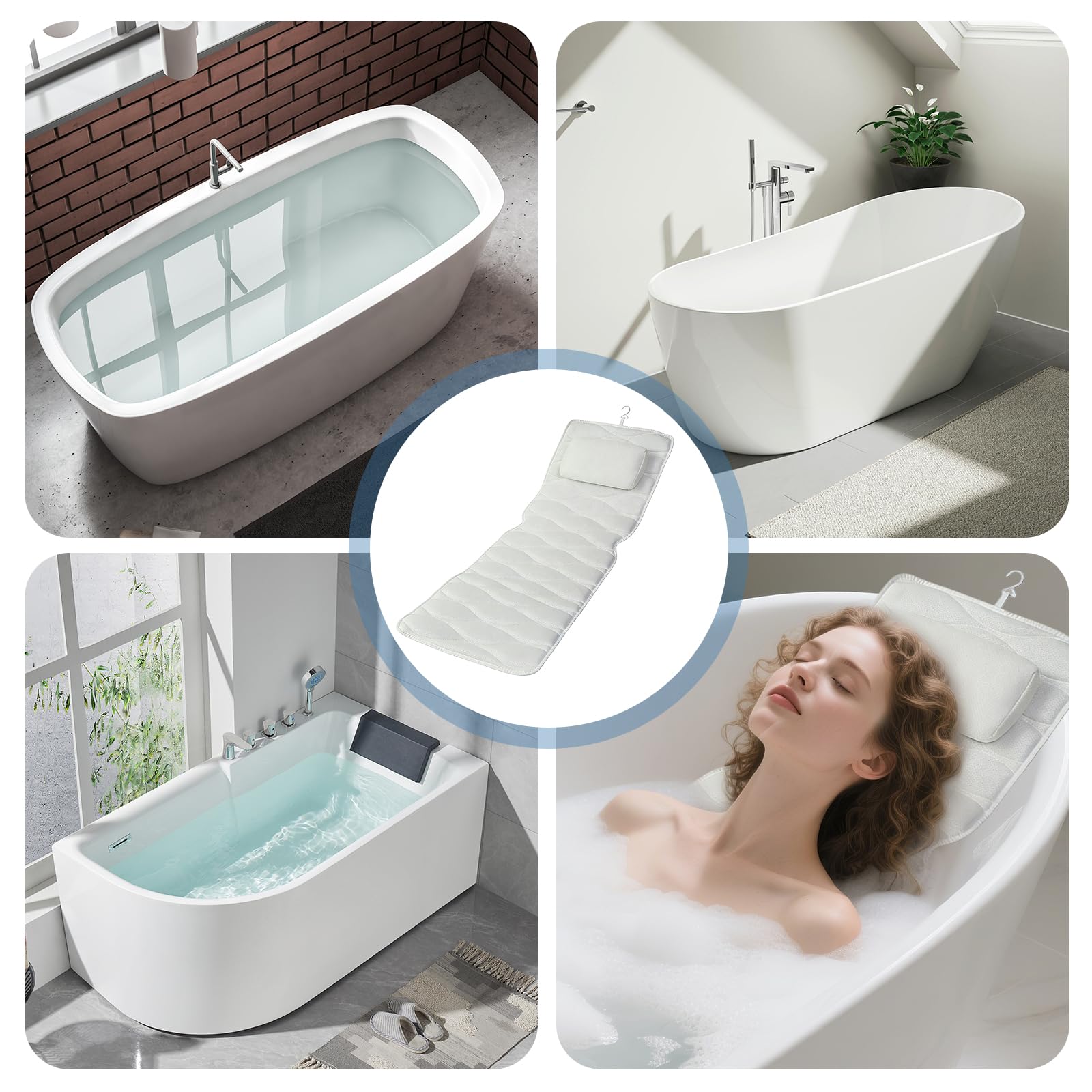 Coussin de bain pour tout le corps, tapis de bain avec 13 ventouses, coussin de baignoire, coussin de nuque, coussin pour le dos et les jambes, pour la maison, le spa