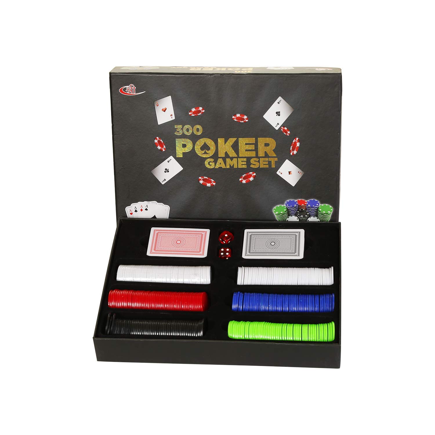 Kids Mandi Casino Style 300 Plastic Poker Chips Set for Texas Holdem, Blackjack, Gambling | Comes with Playing Mat, Cards, Chips, Dice (Poker Set 300 - WITH MAT) 3