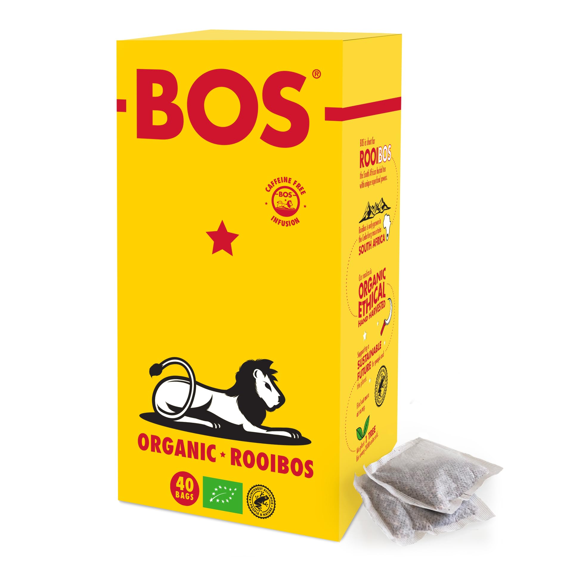 BOS Organic Rooibos Caffeine Free Tea Bags Carton, Classic Blend in a Handy Pack, 100 g, 40 Teabags (Pack of 1)