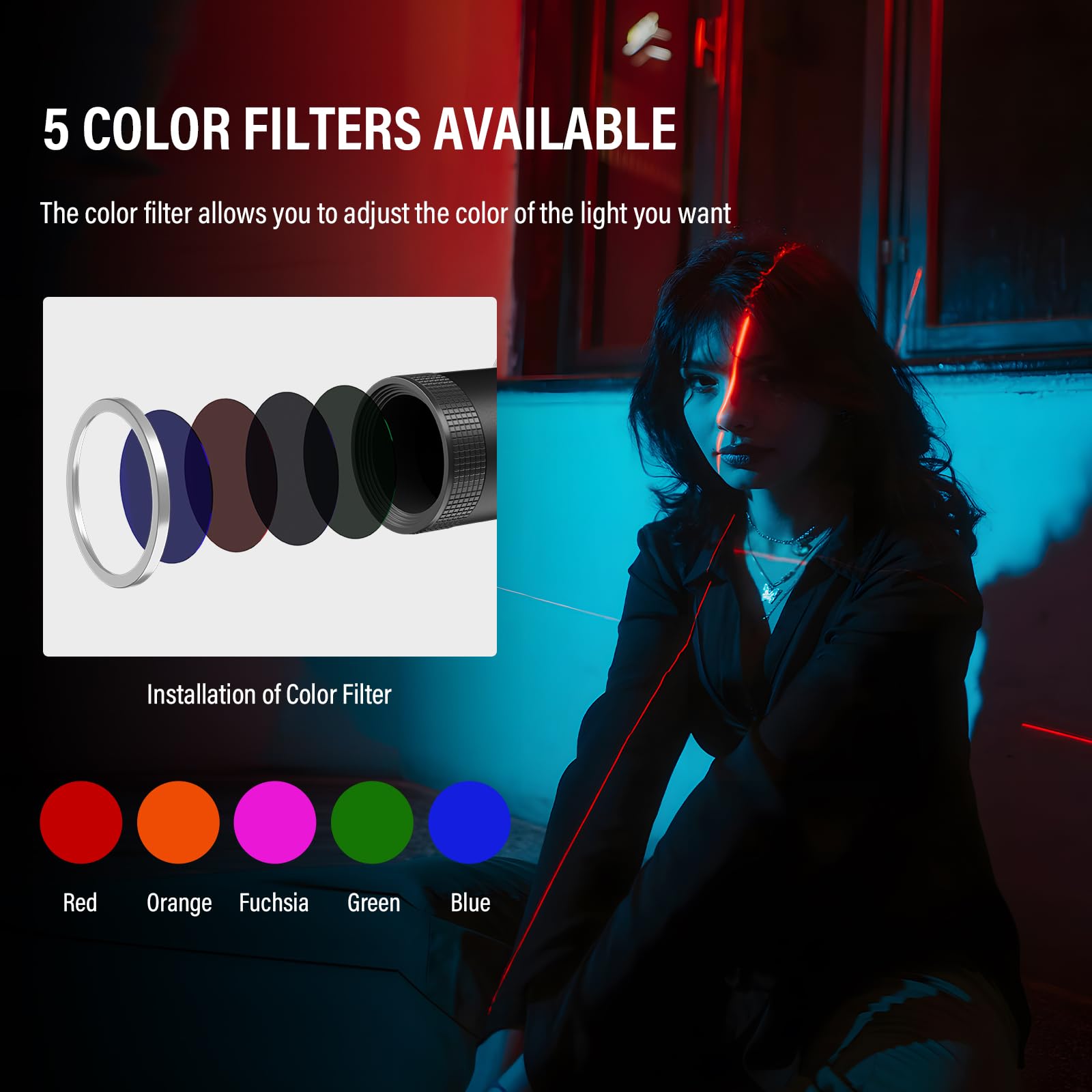 Soonpho Snoot LED con Enfoque óptico con Montura Bowens,Proyector GOBO de Aluminio Bowens con 5 Filtros de Color y 35 Patrones GOBO para Luz LED Monolight,Foco,Flash de Estudio y Luz Continua