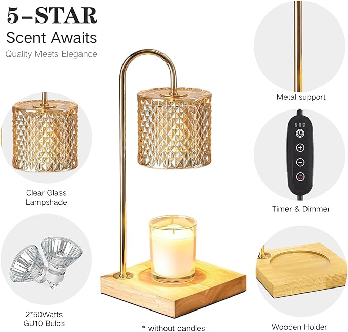 S.Y. Home & Outdoor Candle Warmer Lamp for Jar Candles - Electric With 2 Bulbs, 2/4/8h Timer & 4 Level Dimmer, Top Melting for Scented Wax - Gifts for Mom Home Decor photo 2