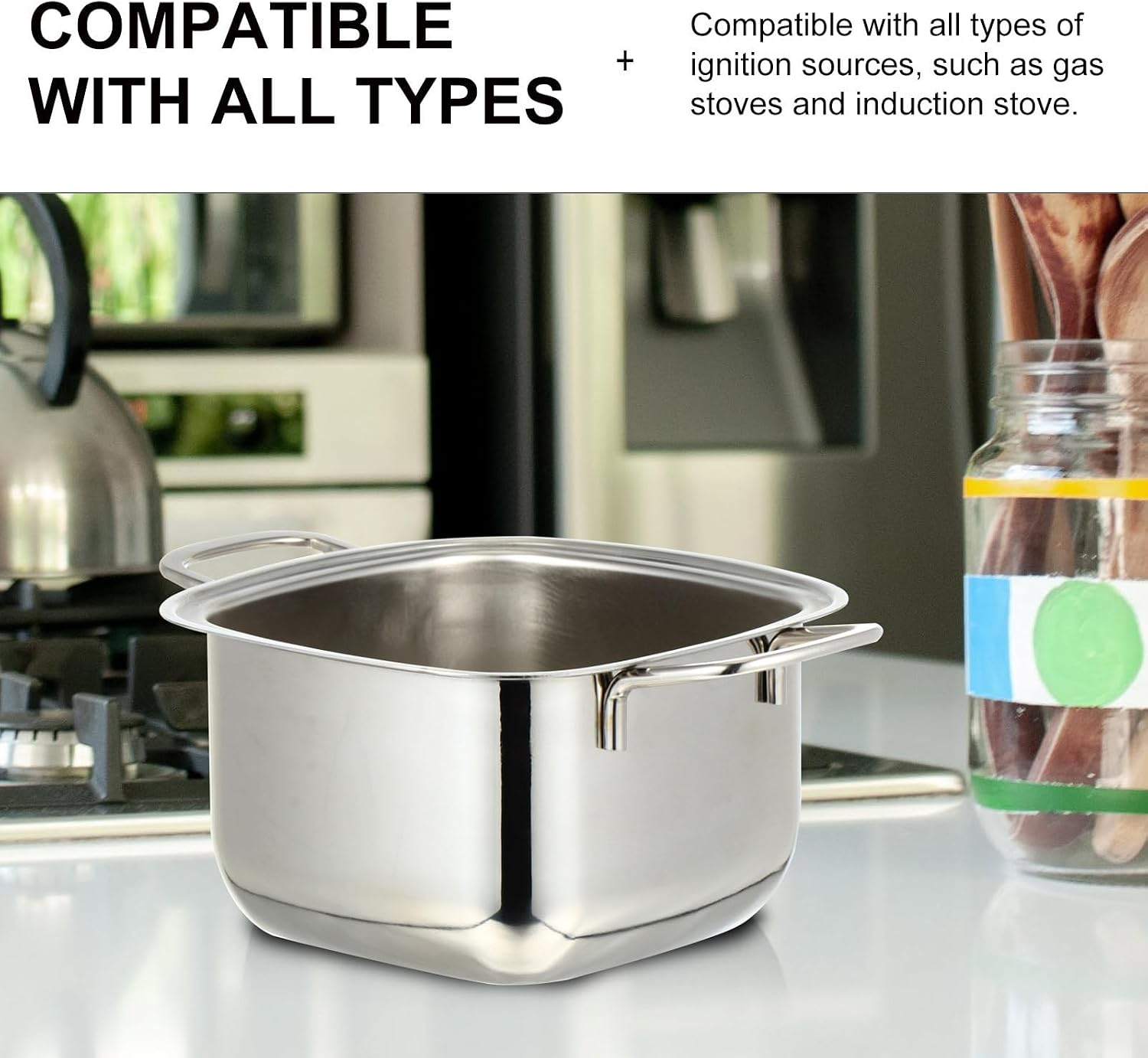 Stainless Steel Cooking Pot for Food with Easy to Clean Surface and Compatible with Gas Stoves, Silver Kitchen Hot Pot for Cooking Meals at Home with Families and Friends