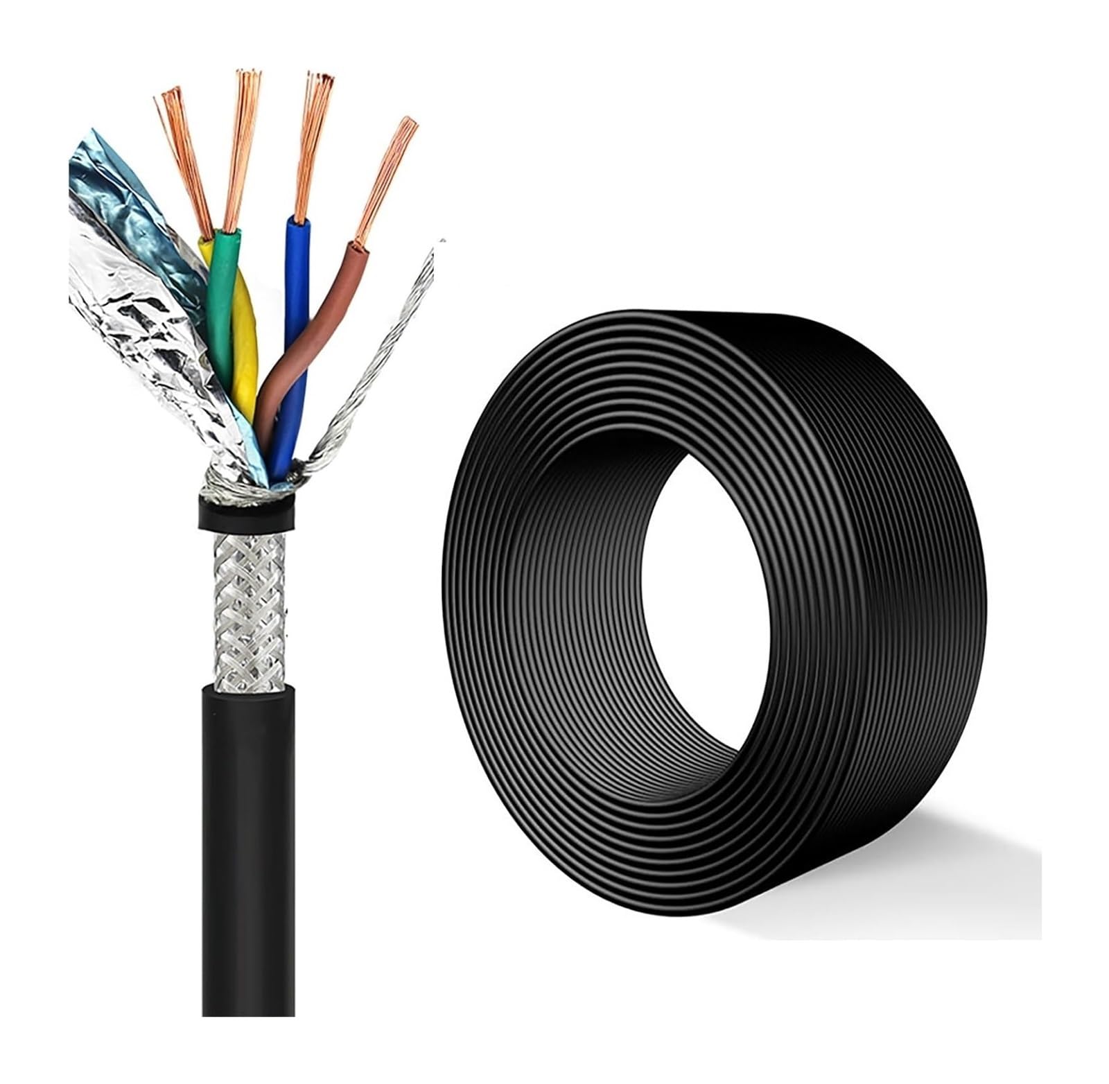 Ekranowany kabel alarmowy, 4-żyłowy ekranowany kabel skrętkowy RVVSP 0,2-1 mm² z żyłą miedzianą i osłoną PVC(65ft,4c-1mm2)