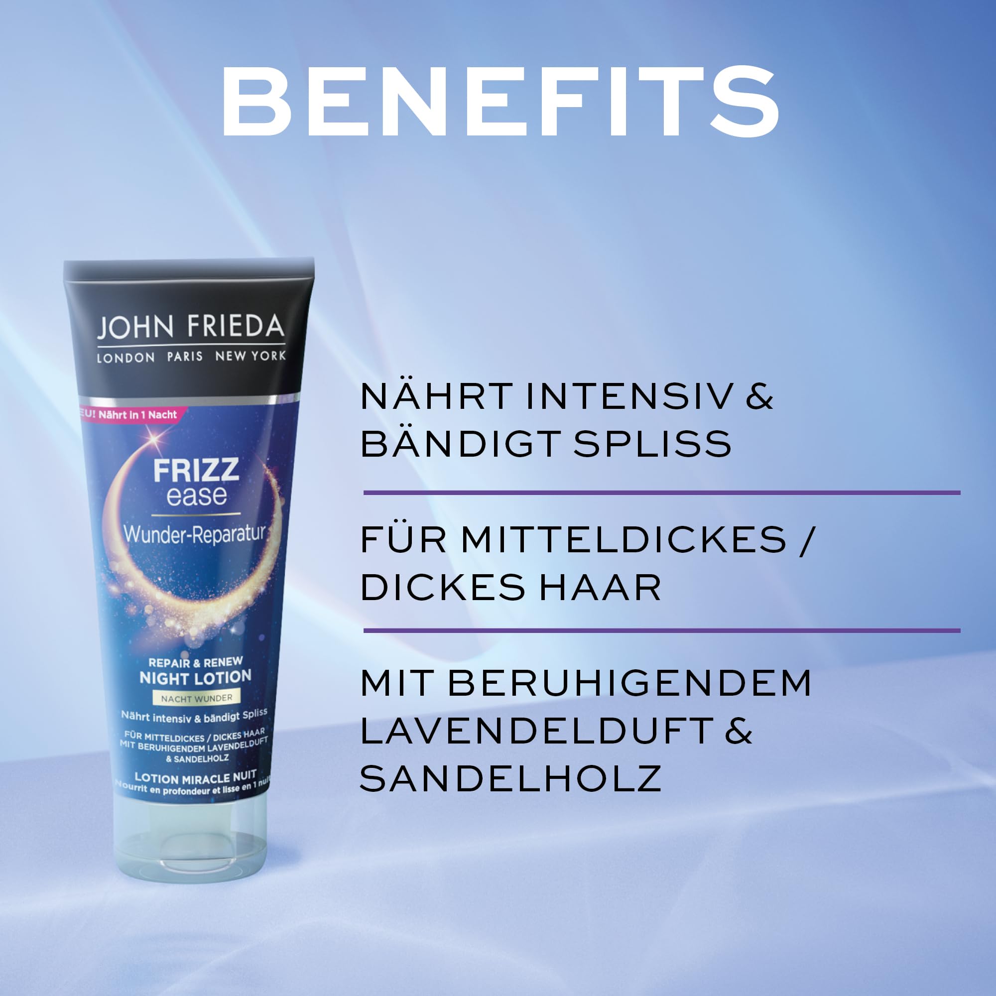 John Frieda Wunder-reparation Nacht Wunder balsam do włosów – zawartość: 100 ml – seria Frizz Ease – do włosów średnio-grubych/grubych – intensywnie odżywia w ciągu 1 nocy