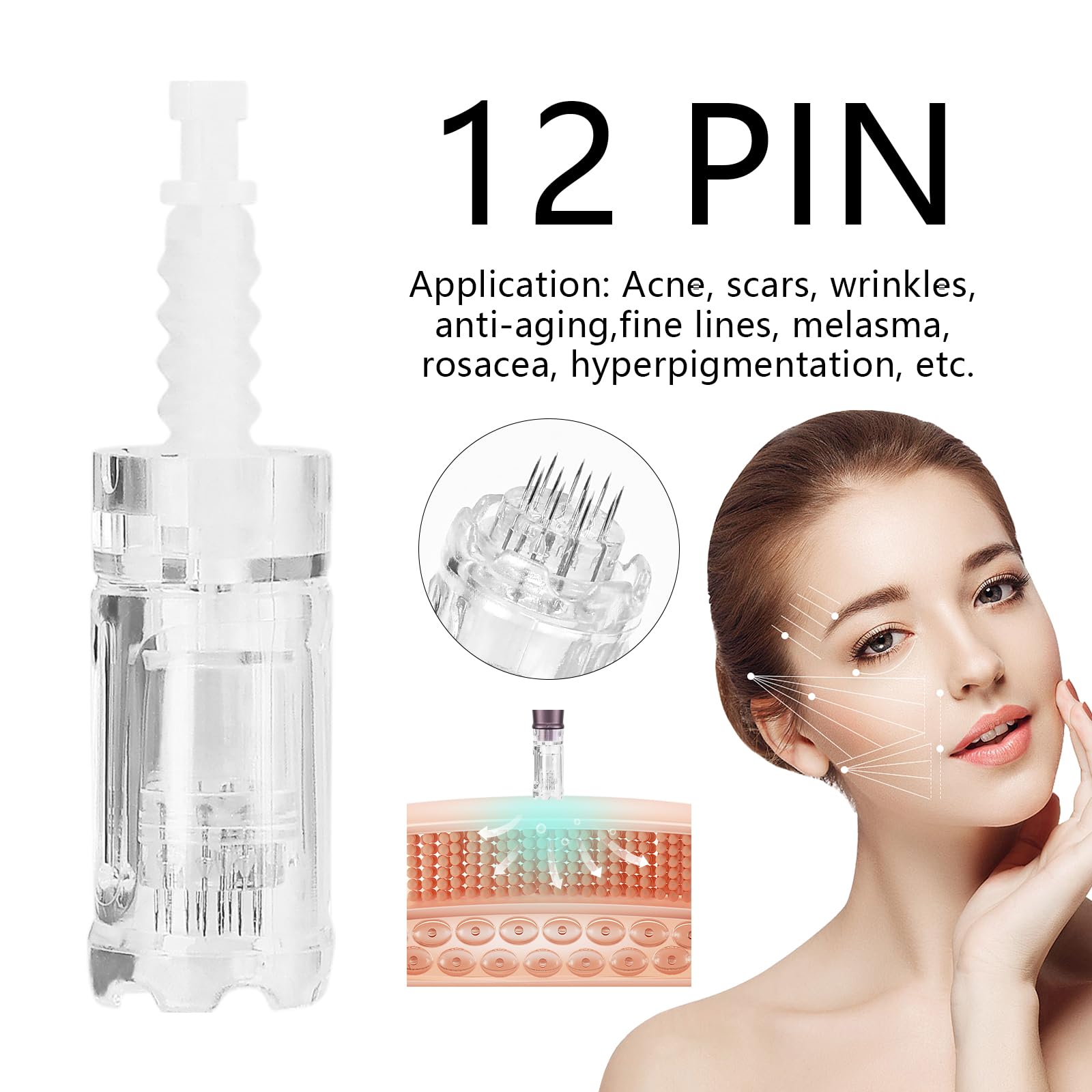 Agujas dermapen 12 puntas Microneedling Cartuchos de Repuesto para Derma Pen Dr.pen Ultima A6/A10, Puntas Derma Roller, Ranura para Bayoneta, 10 Unids