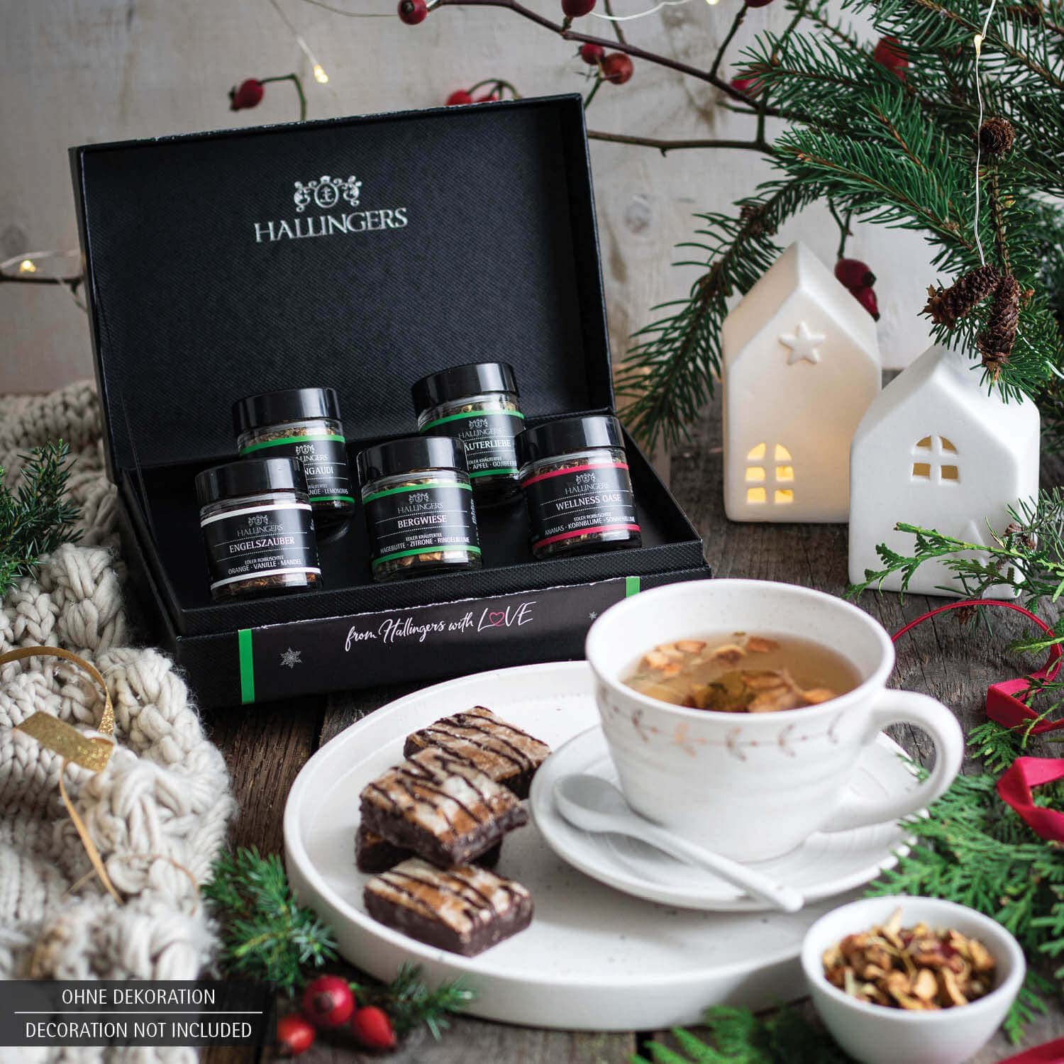 Hallingers Genuss Manufaktur Feinkost Weihnachts-Geschenk-Set - XXL-Geschenkkorb "Süße Weihnachten" großes Mitbringsel Pralinen, Schokolade, Fruchtsaftbärchen, Mandeln & mehr, Weihnachten für Frauen